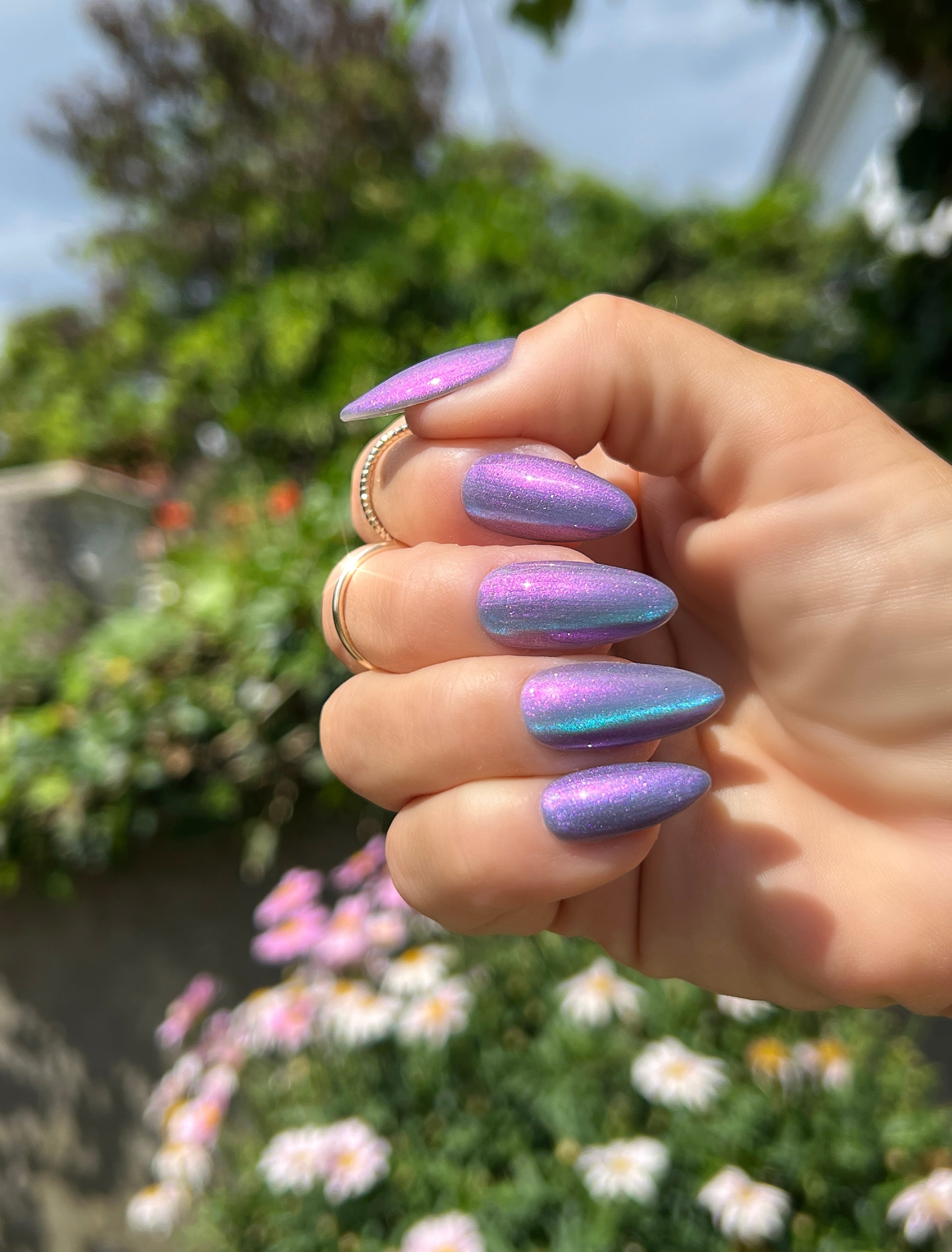 Gel Polish Purple Cat Eye Effect